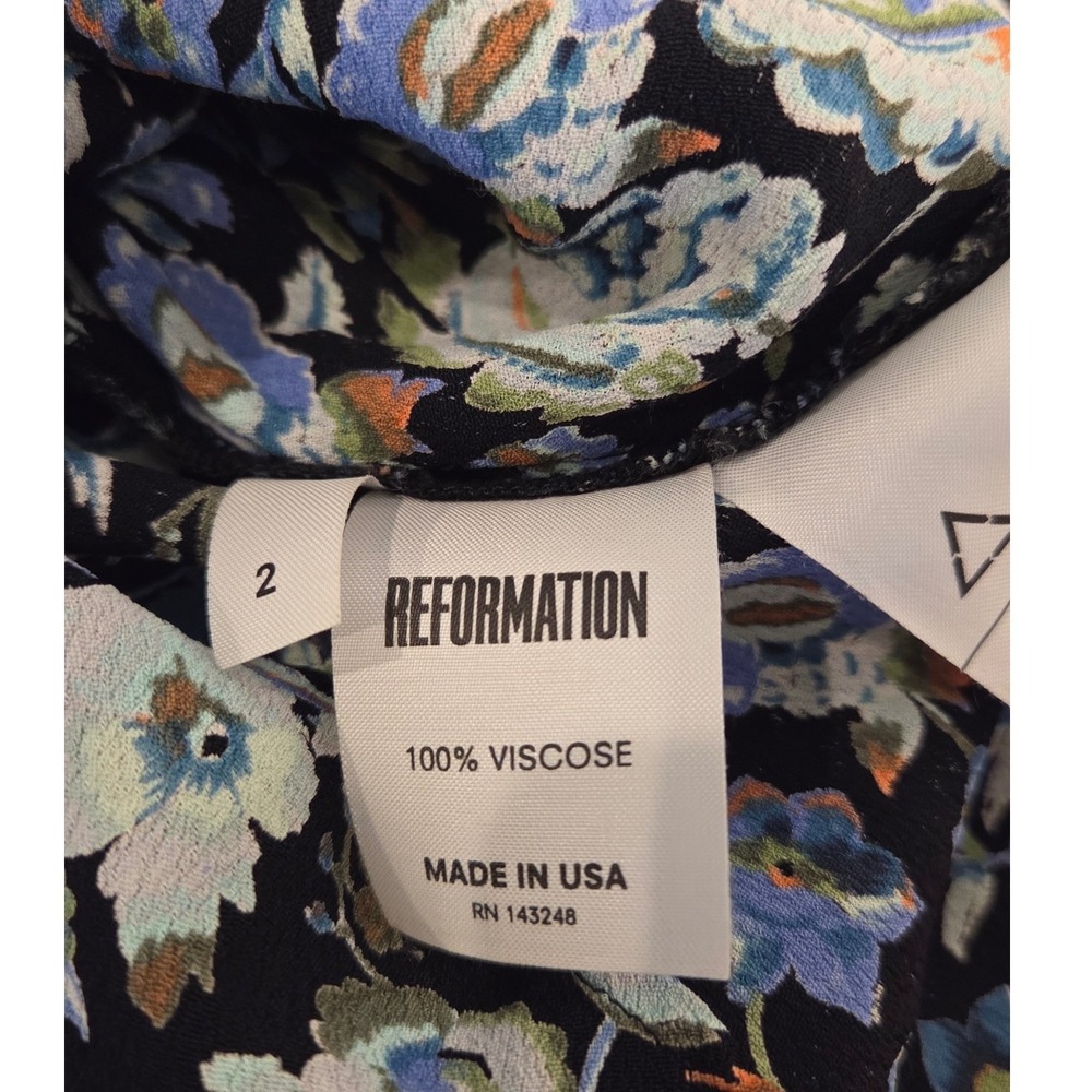 Reformation Floral Mini Dress Black Blue Green Viscose Sleeveless Size 2 USA - Picture 2 of 11